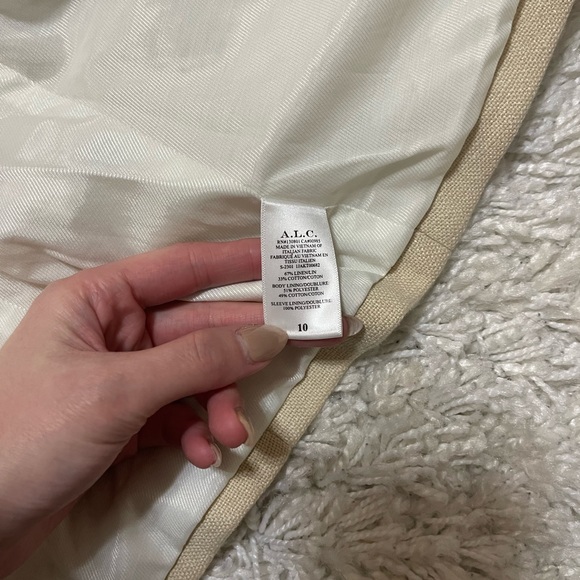 A.L.C. Women River Jacket Barely Linen Double-Breasted Blazer Beige - Picture 8 of 9